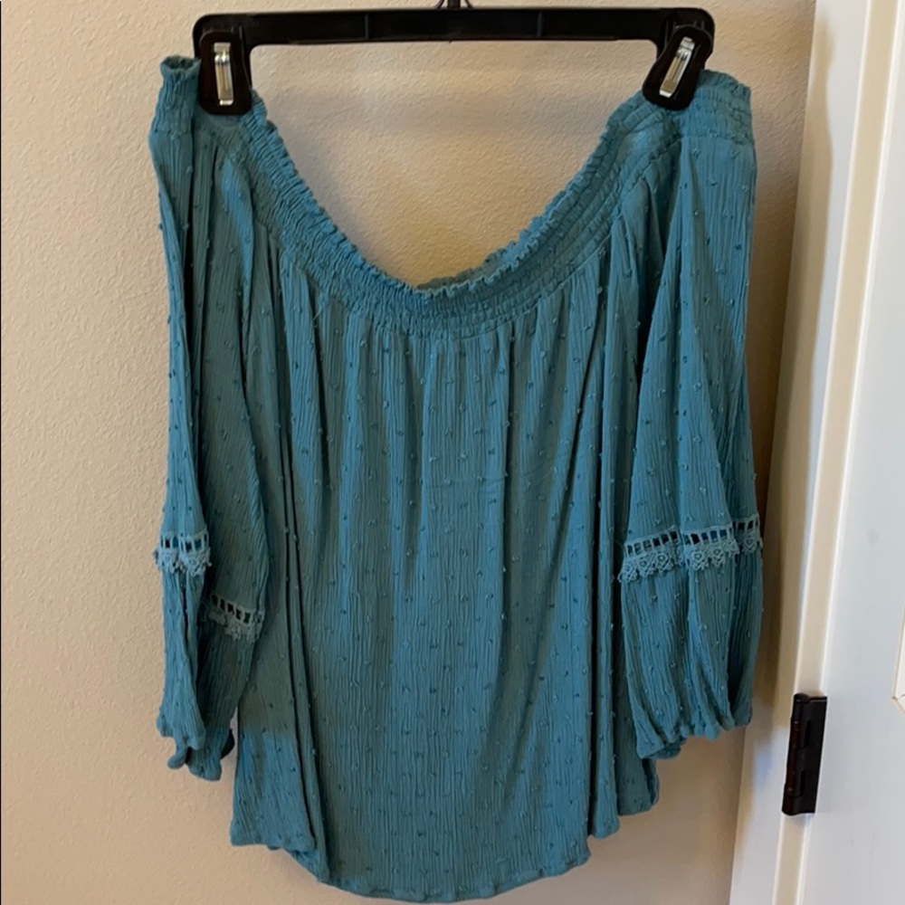 Off the shoulder boho aqua top